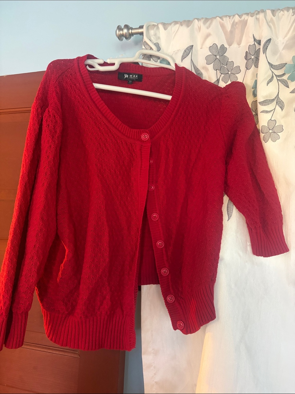 Women's Red Button-Up Sweater Cardigan - Ye Mak